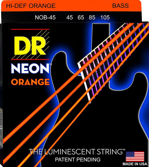 DR Strings Hi-Def Neon Orange K3 Coated Electric Bass Strings NOB-45 Lite 45-105